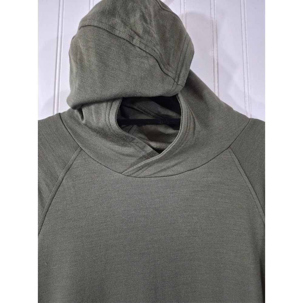 Wool& Merino Wool Blend Hoodie Dress Olive Green Long Sleeve Kangaroo Pocket M - Picture 3 of 8